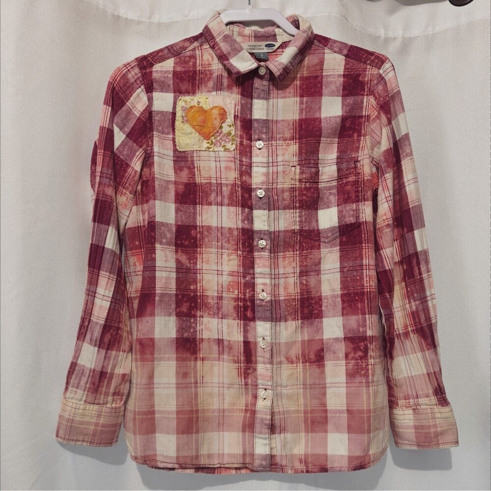 Upcycled Shabby Patchwork Flannel Shirt L Flower Festival Artsy Boho Hippie - Picture 3 of 11